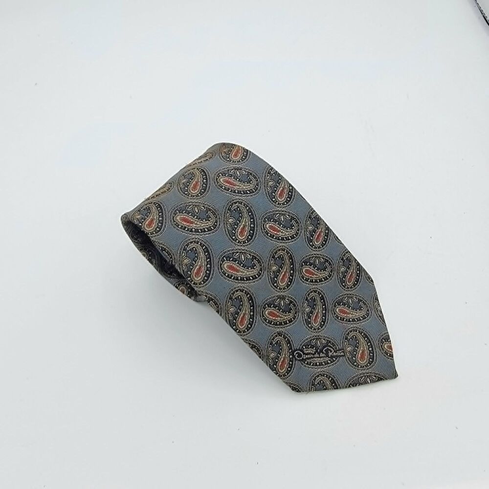 Oscar de la Renta Silk Tie Men's Grey and Red Necktie Size 56.5 x 3.25